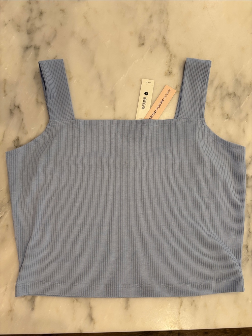 Aqua Light Blue Ribbed Square-Neck Crop Tank